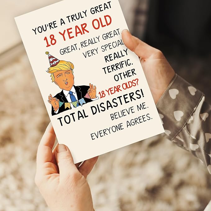 Funny Trump 18th Birthday Card for Son Daughter, Happy Trump 18th Birthday Gifts for Girls Boys, Humorous 18 Bday Decorations for Her Him