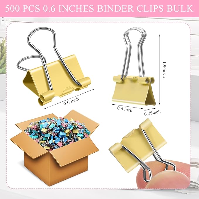 Jetec 500 Pieces 0. 6 Inch Colorful Binder Clips Bulk Small Paper Clamps Metal Paper Clips for Teachers Students Classroom Business Office and School Office Supplies
