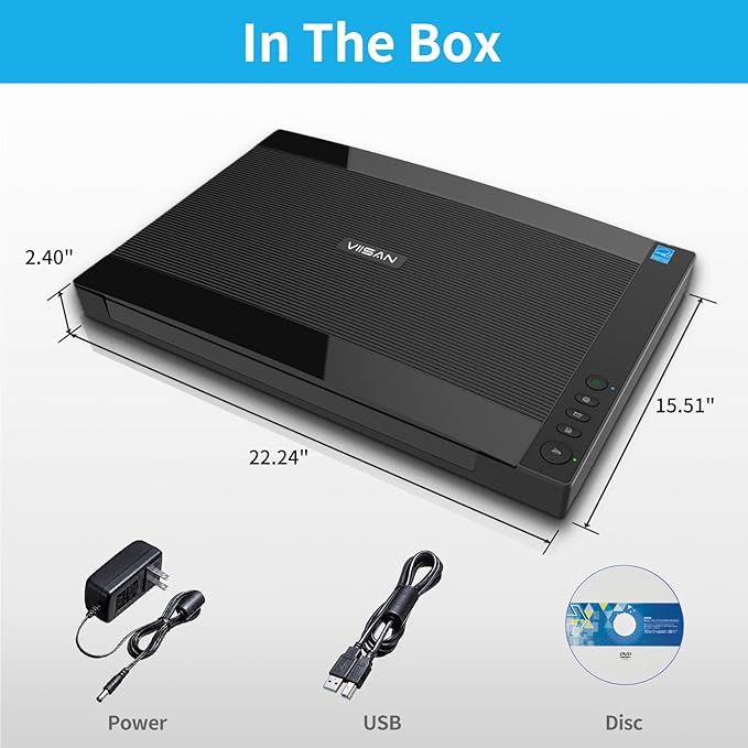 VIISAN VF3240 Large Format Flatbed Scanner, A3 Size, 2400 DPI, CIS Sensor, Scan 297 × 420 mm / 11.7" x 16.7" in 4 sec, Frameless, Auto-Scan, Document & Photo & Book Scanner, Supports Windows & Mac