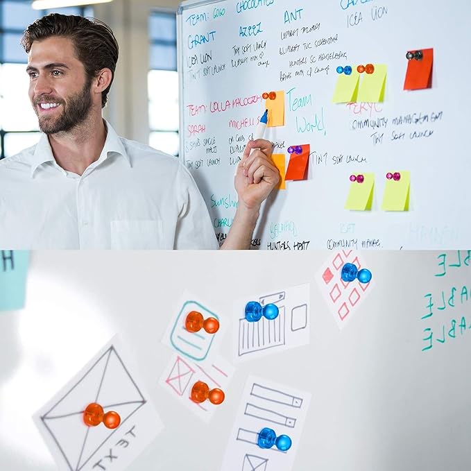 60 PCS Colorful Strong Magnetic Push Pin Magnets, Office Classroom Magnets,6 Assorted Color, Perfect to use as Kitchen Home and School, Map Magnets,Whiteboard Magnets