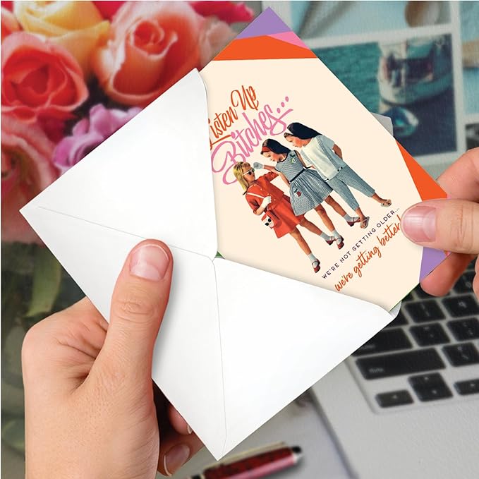 NobleWorks - 1 Funny Women's Birthday Card - Hilarious Bday Greeting Card with Envelope, Sassy Celebration - Listen Up C7026BDG