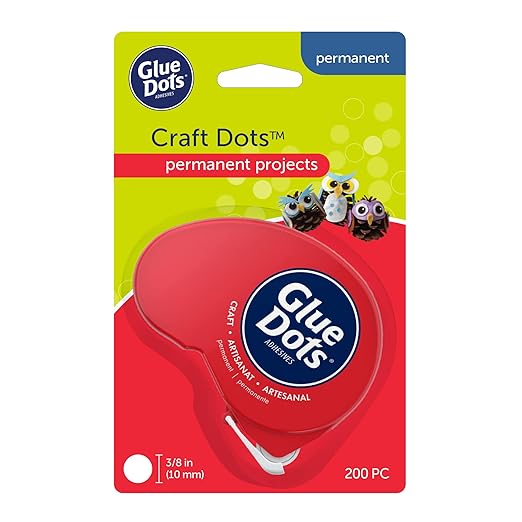 Glue Dots, Craft Dots Dot N' Go Dispenser, Double-Sided, 3/8", .38 Inch, 200 Dots, DIY Craft Glue Tape, Sticky Adhesive Glue Points, Liquid Hot Glue Alternative, Clear