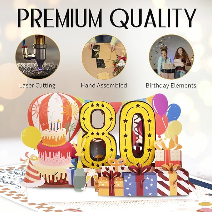 Funny 80th Birthday Card for Women Men, 3D Pop Up 80th Birthday Decorations for Her Him, Happy 80th Birthday Gifts for Grandma Grandpa, Jumbo 80 Year Old Birthday Card, Review of 1945, Classy (8"x10")