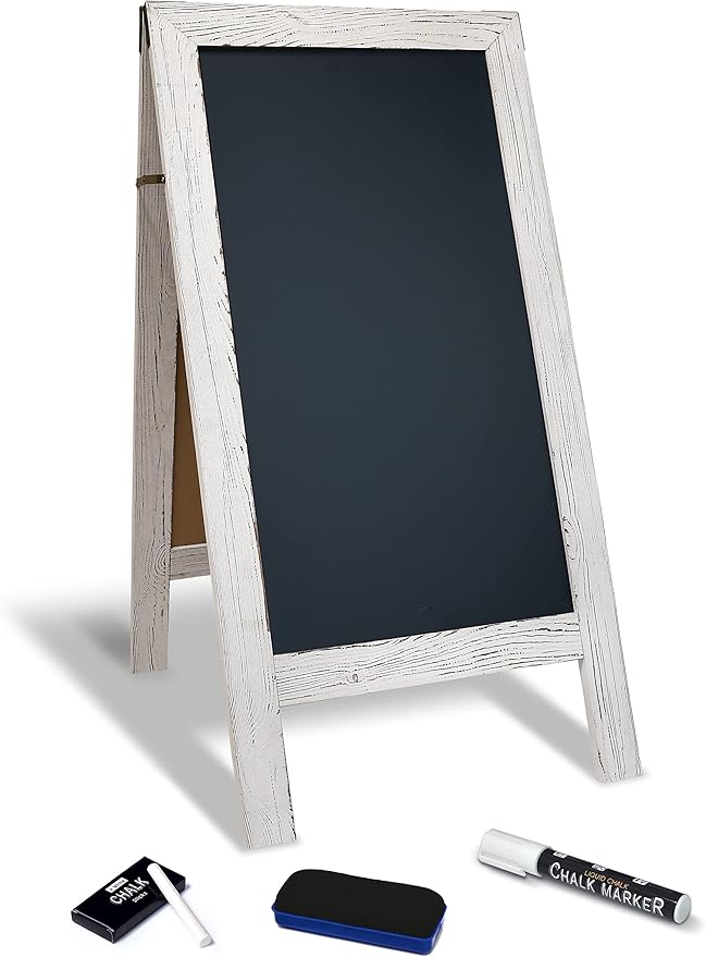 Better Office Products Magnetic A-Frame Chalkboard Sign, Extra Large 20" x 40", Standing Chalkboard Easel, with Chalk Marker + Chalk & Eraser, Sandwich Board Outdoor Sidewalk Sign,(Whitewash)