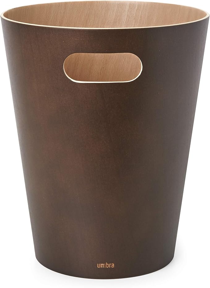 Umbra Woodrow, 2 Gallon Modern Wooden Trash Can Wastebasket or Recycling Bin for Home or Office, Espresso