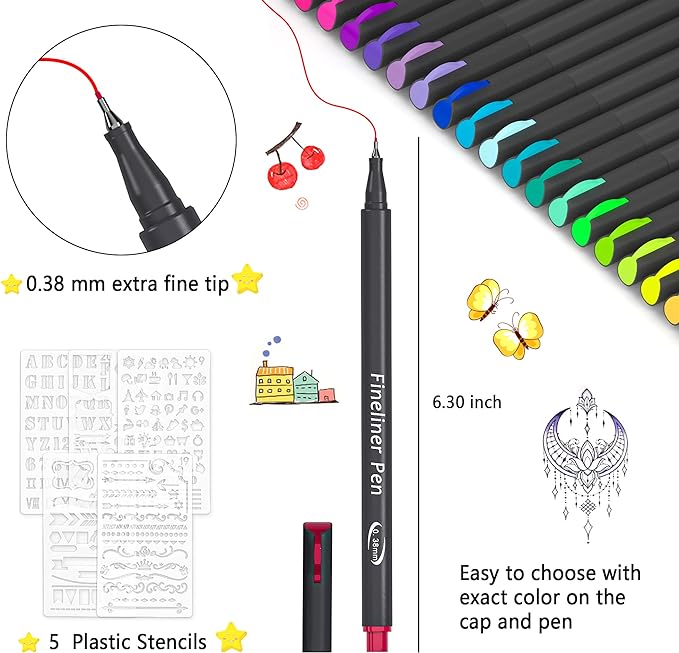45 Pack Planner Colored Pens, 40 Colors Pens with 5 Stencils, Fineliners for Journal Planner Note Calendar Writing Coloring, Drawing, School Office Art Supplies
