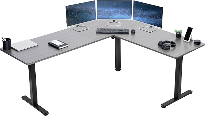 VIVO Electric Corner L-Shaped 75 x 63 in Standing Desk, Memory Height Adjustment, Dark Gray Top Black Frame, DESK-E3CTG-75