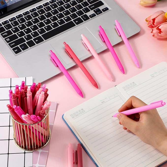 50 Pcs Ballpoint Pens Bulk Retractable Writing 1. 0 mm Black Ink Cute Pens Smooth Writing Color Fancy Gift for Teacher Student Employee Office School Home Baby Shower Supplies (Pink Series)