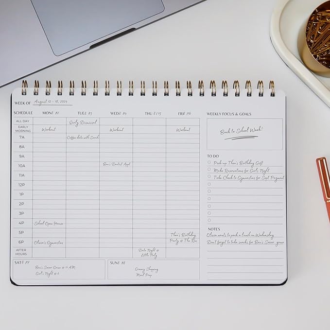 Undated Weekly Schedule | Business Planner | 8.25” x 11.75” ADHD Organizer | Premium Multi-Layout Schedule | Black | Landscape Layout