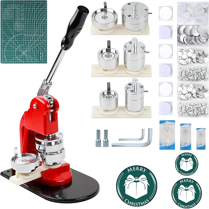 Button Maker Machine Multiple Sizes, 1 inch+1.25 inch+2.25 inch DIY Button Press Machine Kit, Metal Button Press Machine with Cutting Mat and Circle Cutte, Come with 300 Button Parts Supplies