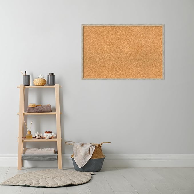 Amanti Art Natural Cork Board for Wall, 25x37 Vision Board with Silver Wood Frame, Large Corkboard Office Decor for Home Organization, Modern Contemporary Corkboard Pinboard to display items for home