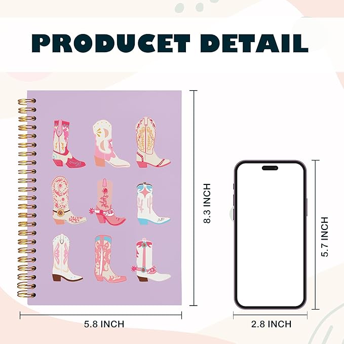 BearCake Cowgirl Boot Notebook, Cowgirl Stuff, Cowgirl Gifts, Western Office Supplies, Western Stuff for Women, Boho Western Notebook Journal 5.5x8.3 purple