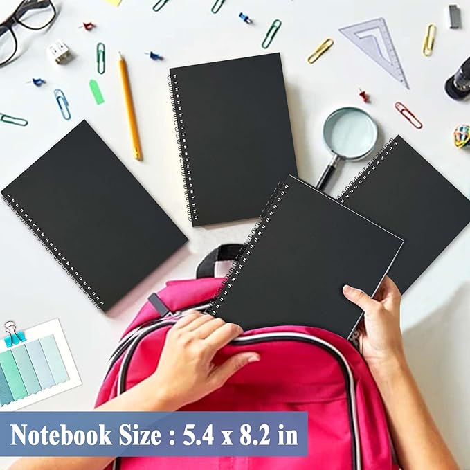 GINMLYDA 4Pack Small Spiral Notebook A5, 8.25x5.5” 120 Lined Pages Wide Ruled Spiral Journal Bulk Blank Kraft Cover Spiral Bound Notebook & Writing Pads for Home Office Meeting Work Note Taking