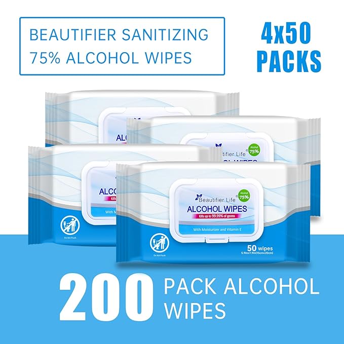 75% Alcohol Wet Hand Sanitizing Wipes - With Aloe, Moisturizer, and Vitamin E Formula - Premium Sanitizer for Travel, Home, Office, and School Use (Aloe, 200)
