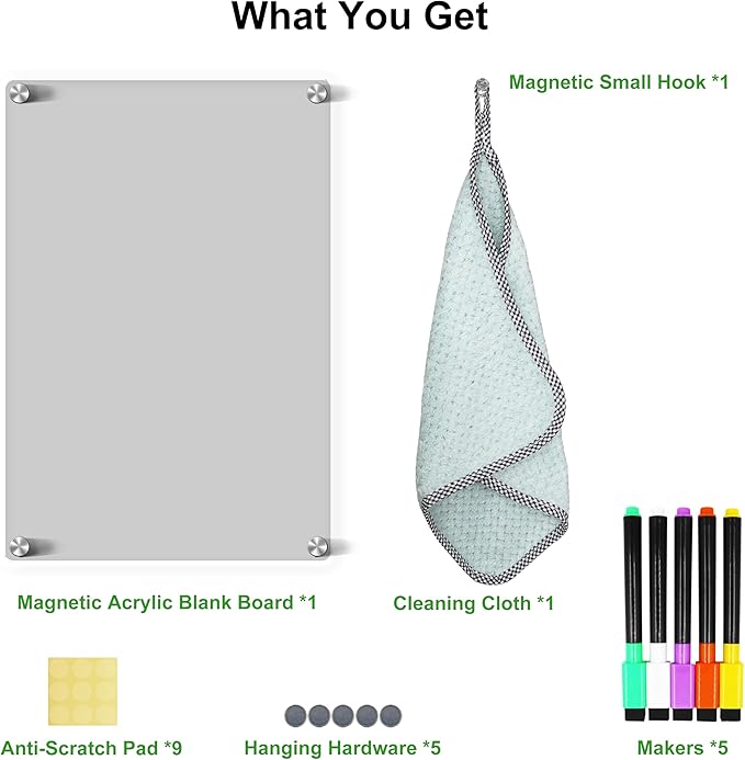 Acrylic Magnetic Dry Erase Board for Fridge 12"x8" Small Magnetic Acrylic Whiteboard for Refrigerator Clear Board Magnet White Board for Fridge Wall