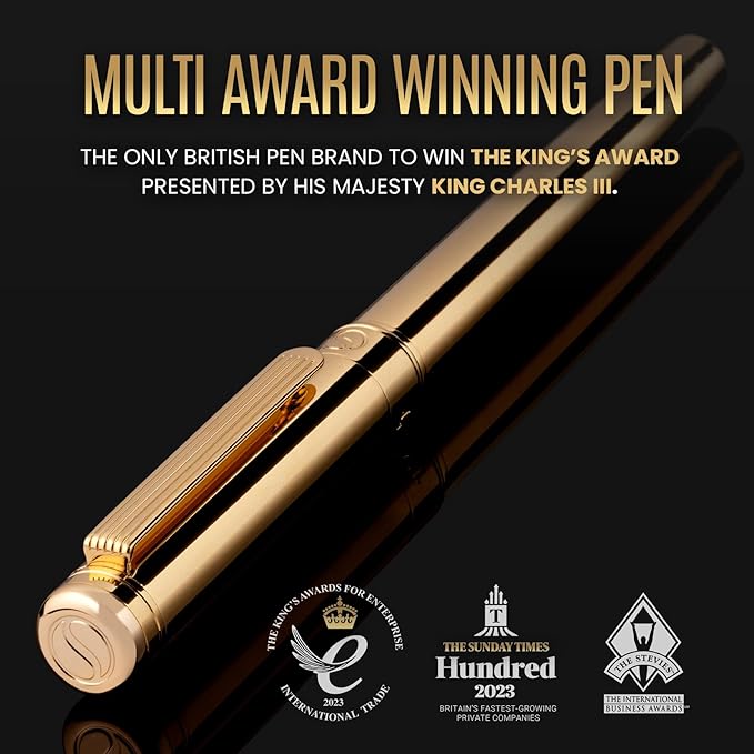 Scriveiner Gold Rollerball Pen - Stunning Luxury Pen, Real Gold Plating, Schmidt Ink Refill, Best Roller Ball Pen Gift Set for Men & Women, Professional, Executive Office, Nice Pens