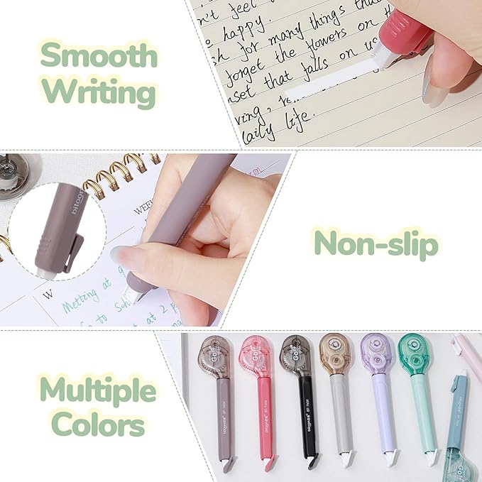 Temiary 4 Pcs White Correction Tape Pens, 6M/256" x 0.2" Smooth Pull Out Tape Pen, Easy to Use Applicator for Instant Corrections Back to School Office Supplies (Multicolor)