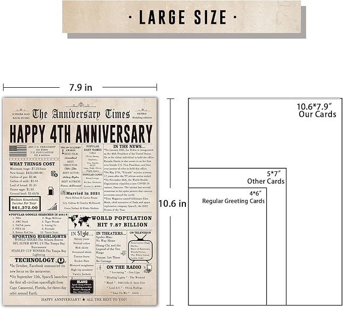 Funny 4th Anniversary Card for for Him Her, Large 4 Years Marriage Anniversary Card Gift for Husband Wife Couple, Fruit Anniversary Card for Women Men