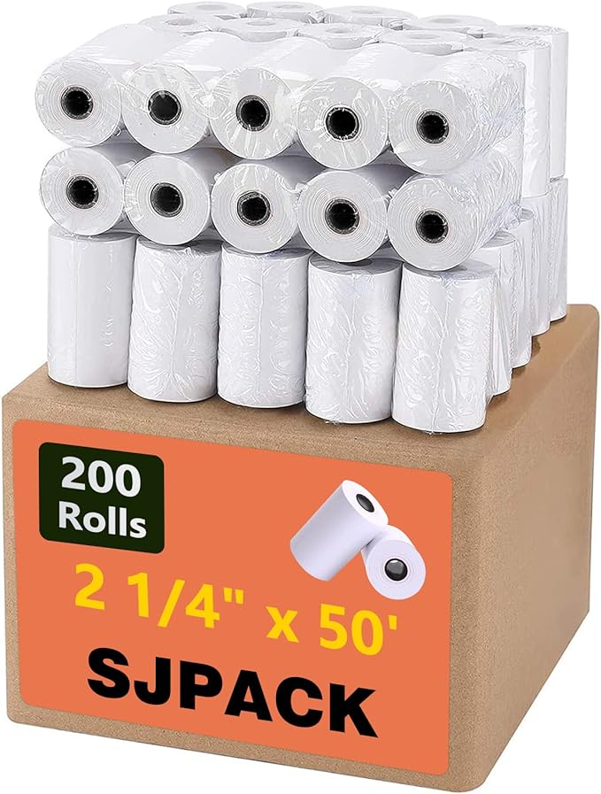 Thermal Paper 2 1/4" x 50' Pos Receipt Paper, 200 rolls Cash Register Roll (200 Rolls / 4 Cartons)