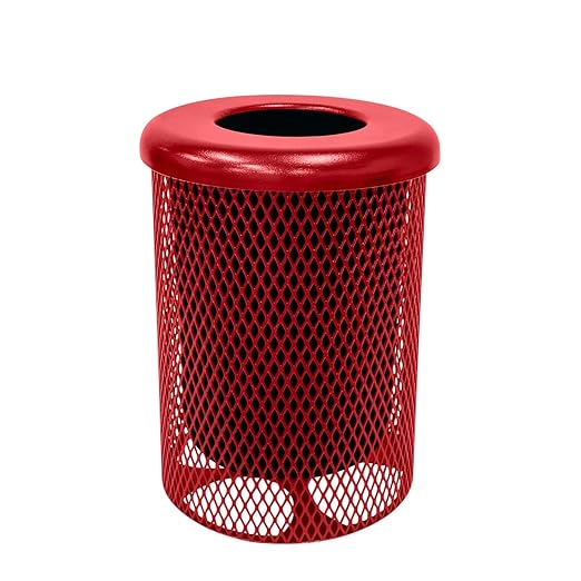 RFT-TXTRED Heavy Duty Round Trash Receptacle with Flat Top, Liner Included, 32 Gallon, Textured Red, Made in America