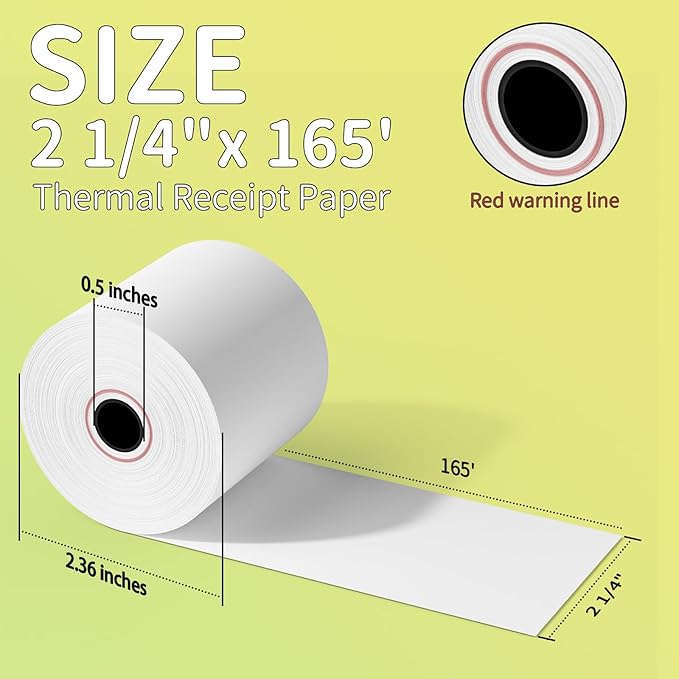 MPRT 5 Rolls 2 1/4" x 165' Thermal Paper, BPA Free Receipt Paper, Cash Register POS Receipt Paper