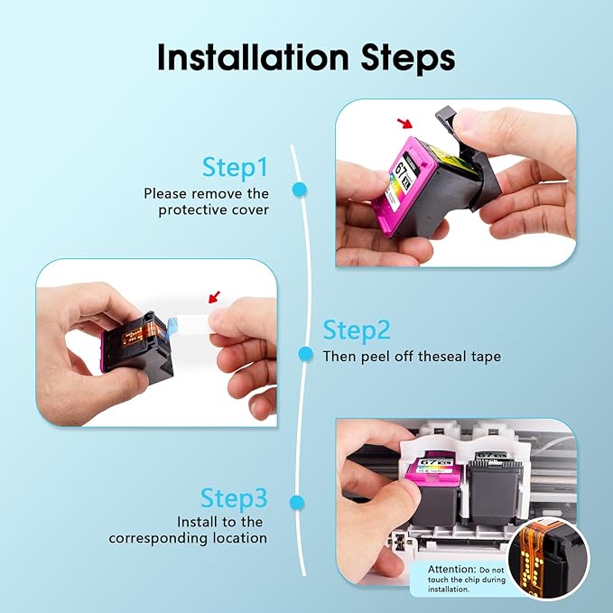 67XL 67 Ink Cartridges Black/Color Combo Pack Replacement for HP Ink 67 XL Work for DeskJet 2755e 2855e 4155e 2700 2800e 4255e 2855e 4100e Envy 6055e 6000 6555e 6455e (Black, Tri-Color)