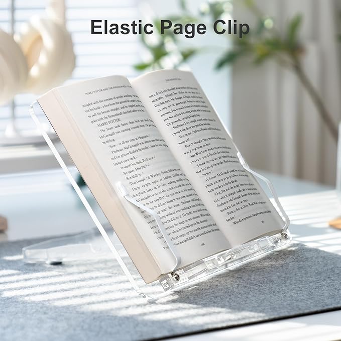 Acrylic Book Stand for Reading, UPERGO Portable Book Holder for Desk, Angle Adjustable Textbook Stand for Document Recipe, Cookbook, Music Book