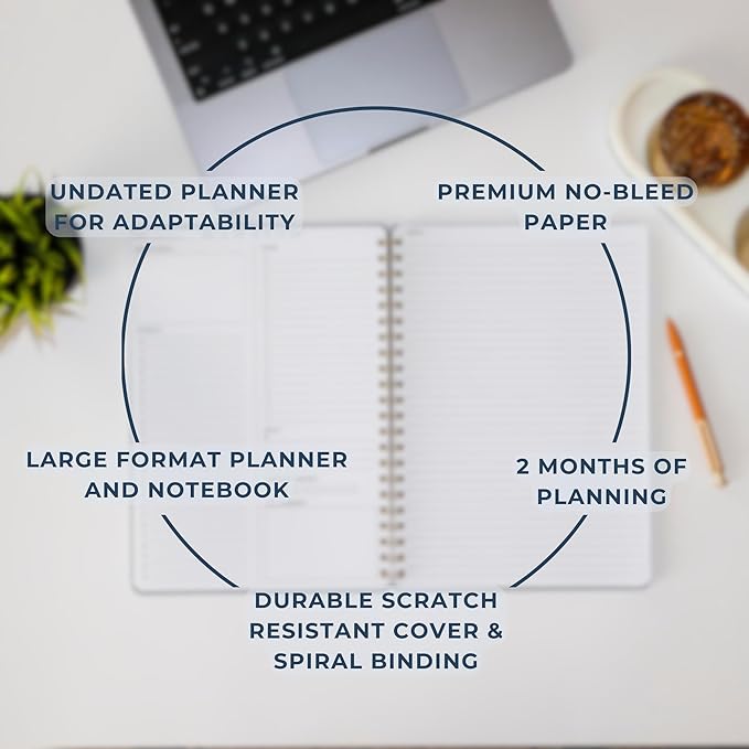 Undated Daily Planner | 8.25” x 11.75” To Do List Notebook | Work Productivity ADHD Organizer | Men and Women Planner | College Supplies | Pink | Portrait Layout