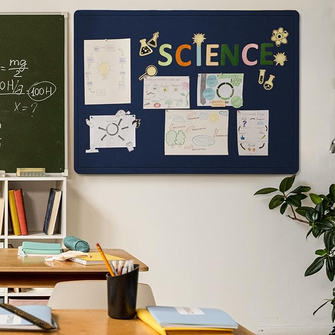 Large Bulletin Board - 48 x 36 Inches, Decorative Felt Pin Board for Wall - 4' x 3' Foldable Photo Display Board with Self-Adhesive Tape, Includes 20 Push Pins - Dark Blue