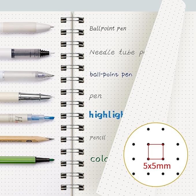 EMSHOI A5 Spiral Notebook Bullet Dotted Journal, Small 5.7" X 8.22", 300 Pages/150 Sheets, 100gsm Dot Grid Paper, Waterproof Hardcover, for Office School Women Men Work Writing Notes-Green