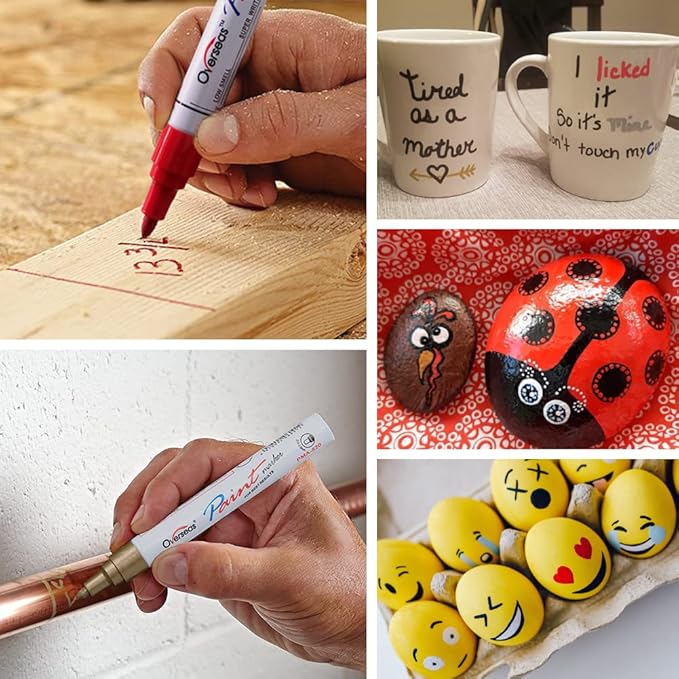 Overseas Permanent Paint Markers Pens - 3 Pack Black Oil Based Paint Pens, Medium Tip, Quick Drying and Waterproof Marker Pen for Metal, Rock, Wood, Fabric, Plastic, Canvas, Mugs, Stone, Glass