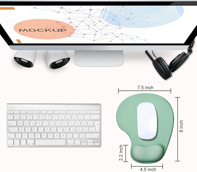 JIKIOU Mouse Pad, 2 Pack Ergonomic Mouse Pads with Comfortable Gel Wrist Rest Support and Lycra Cloth, Non-Slip PU Base for Easy Typing Pain Relief Durable and Easy to Clean Small Pastel Green