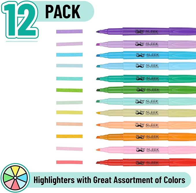 Mr. Pen- Pastel Highlighters, 12 Pack, Assorted Colors, Fast Dry, Highlighter Pastel, Set, Bible Journaling Highlighter, Marker, Colored School Supplies