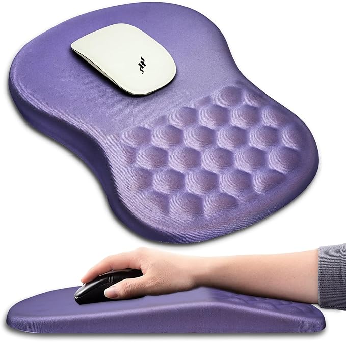 Hokafenle Ergonomic Mouse Pad Wrist Support with Massage Design, Wrist Rest Pain Relief Mousepad with Memory Foam&Non-Slip PU Base, Mouse Pads for Wireless Mouse & Desk (12x8 inch,Lavender)