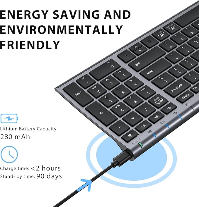 iClever BK10 Bluetooth Keyboard, Universal Bluetooth 5.1 Wireless Keyboard with Number Pad, Ergonomic Design, Multi-Device Compatibility, Stable Connection for Mac, iPad, iPhone, Android, Windows
