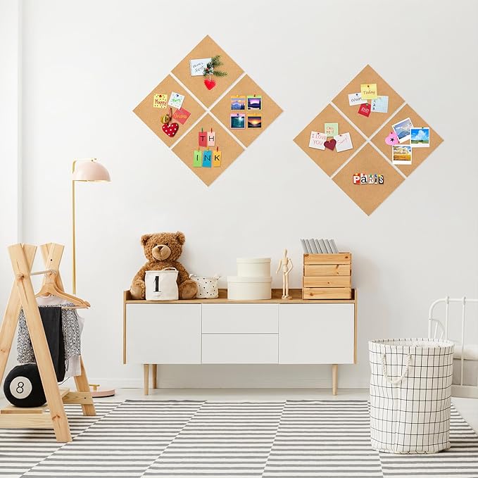 Cork Board Tiles - 4 Packs Adhesive Corkboards for Wall, Small Cork Board Squares Decorative for Office, School & Home