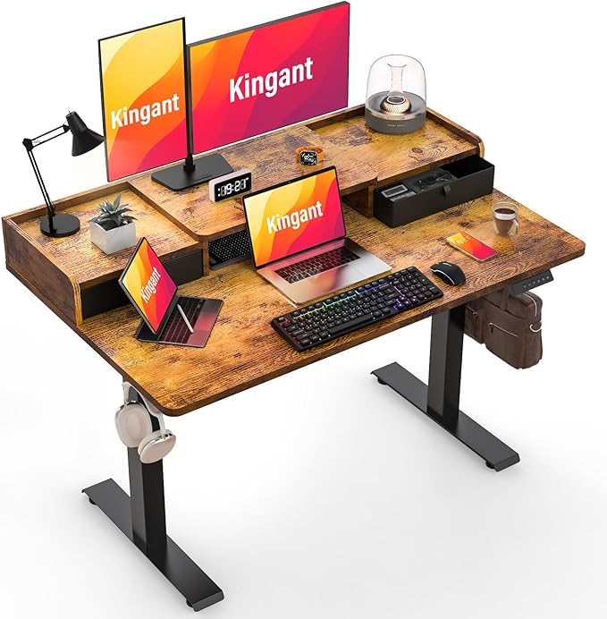 Standing Desk with Drawers,Thickened Table Legs Sit Stand Desk Electric for Home Office & Gaming,Ergonomic Stand Up Desk Cable Management Tray(Classic Black) (Rustic Brown, 48″ x 30″)