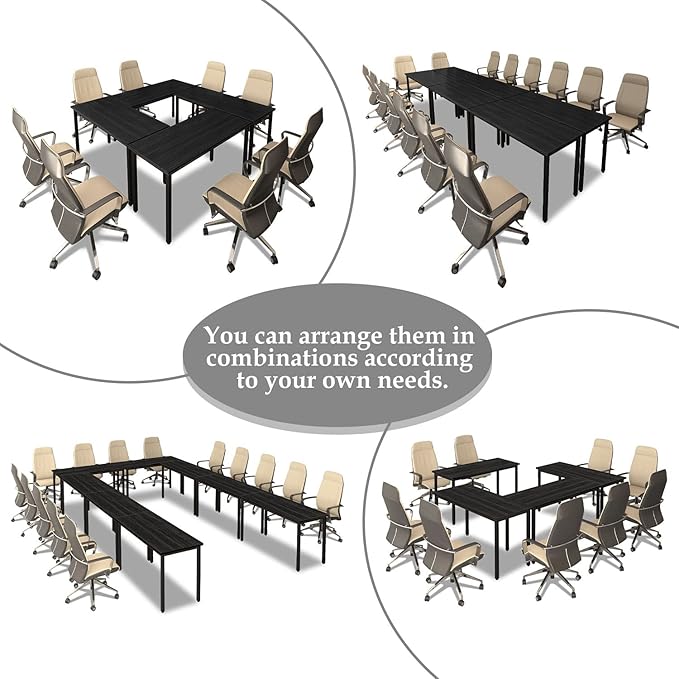 Bonzy Home Conference Tables 20ft Office Computer Desk for Meeting Room Study Writing Printer Podcast Table for 24 People Modern Black 10PCS 236.2"x47.2"x29.5"