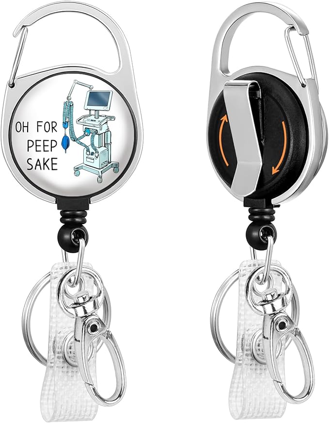 Funny Respiratory Therapist Badge Reel Holder Retractable Heavy Duty with 360° Swivel Carabiner Clip, RT Inhale RRT Badge Reel, Nurse Badge Holder Retractable Clip, Respiratory Therapist Gifts