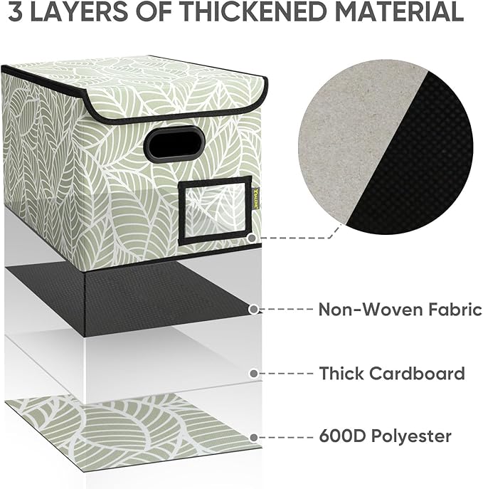 BALEINE File Organizer Box with Lid, Collapsible File Folder Organizer with Plastic Slide, Hanging File Folder Box for Office Document Storage (2 Pack, Antique Foliage)