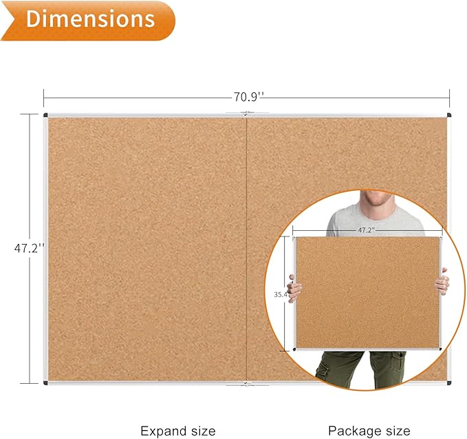 VIZ-PRO Large Cork Bulletin Board/Foldable Noticeboard, 72 X 48 Inches, Silver Aluminium Frame