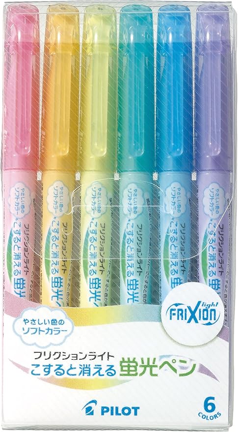 Pilot Frixion Light Soft Color Erasable Highlighter Pen, 6 Color Set (SFL-60SL-6CS)