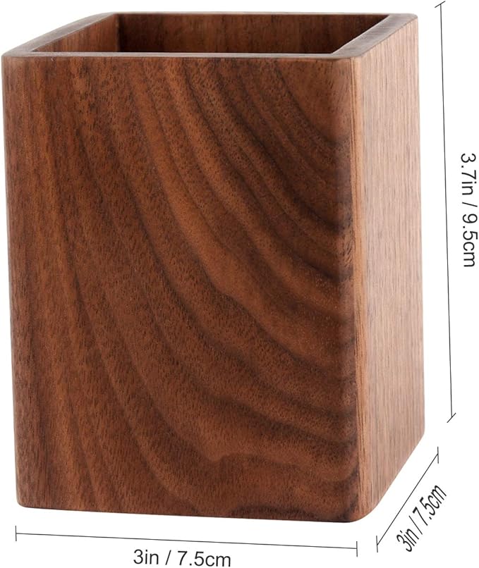 Walnut Pencil Holder Wood Pen Holder For Desk Pen Cup Organizer Ofiice Pencil Stand Simple(Black walnut)