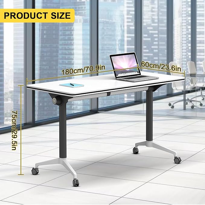 Conference Room Table with Flip-Top Design for Dynamic Meetings, Business Table Computer Desk with Heavy-Duty Frame,Foldable Seminar Meeting Tables for Home Office (2, E, 70.8IN)