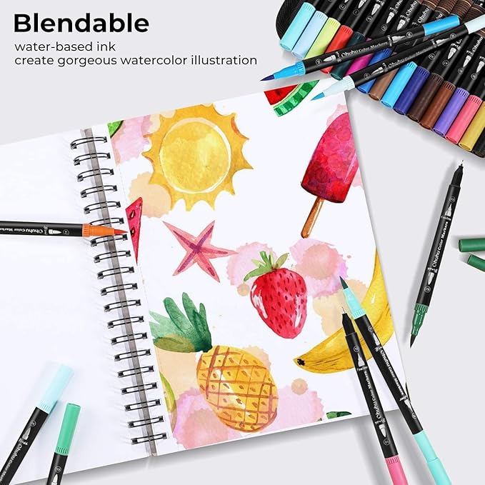 Ohuhu Markers for Adult Coloring Books No bleeding 36 Colors Coloring Markers Water-based Dual Tips Fineliner & Brush Drawing Pens Art Markers for Kids Adults Sketch Journal - Maui - Black