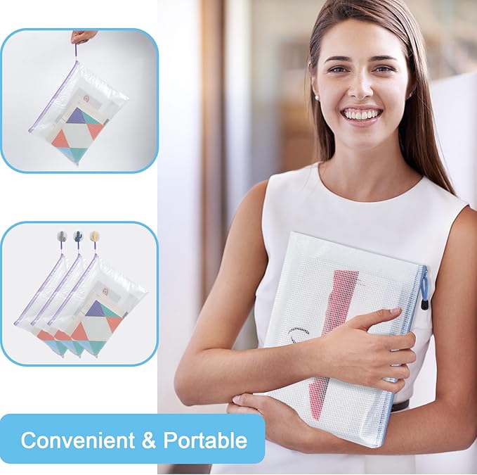 30 Pcs Mesh Zipper Pouch Bags, A4 Size Waterproof File Bags, with 10 Colors, for Organizing Office Supplies, Board Games, Puzzles, and Classroom Organization, Assorted Letter Size Zipper Pouches