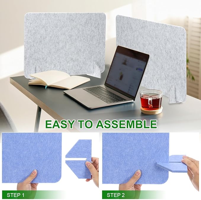 PATIKIL Desk Divider, 2 Set 24 x 16 Inch Acoustic Freestanding Desk Divider Desk Privacy Panel with 4 Pcs Support Feet for Library Office Workstation, Blue