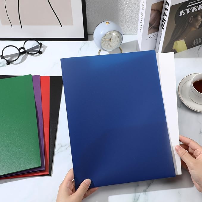 Patelai 50 Pack Pocket Folders Bulk 2 Pocket Heavy Duty Plastic Folders with Pockets Letter Size Folders Business Card Holder for School Office File (Multi Colors)