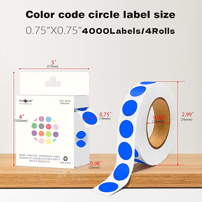 PARLAIM 0.75 inch Diameter Colored Dot Stickers 4 Rolls Pack 4000pcs Blue Round Label Color Coding Marking Stickers Permanent Adhesive for Garage Sale