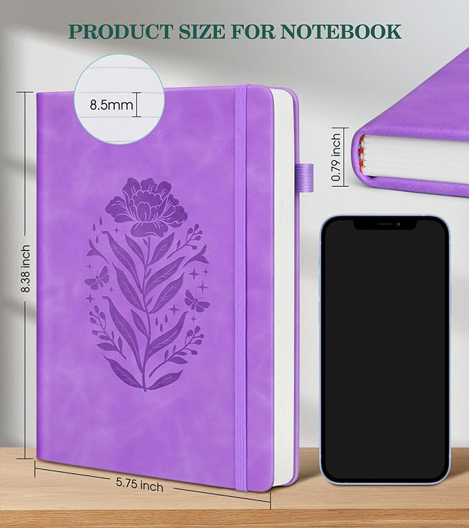 Lined Journal Notebook for Women, A5 200 Pages Hardcover Leather Journals for Writing, Thick Daily Journaling, College Ruled Notebooks for Work School, Note Taking, Business 5.75'' X 8.38'' Purple